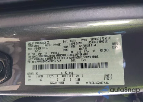 2022 Ford F-150 Xlt z USA, uszkodzony, nr VIN 1FTFW1E85NFB10737